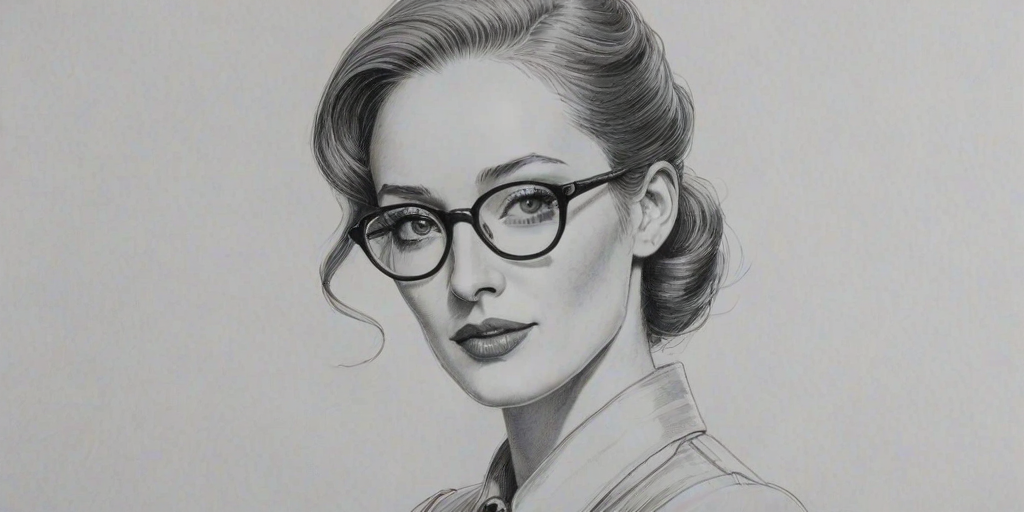 Splendid Lotte Verbeek, pencil sketch, portrait of Ravishing woman 1943s in glasses, hair style beatnik, outline, clear lines, fine lines, 8k