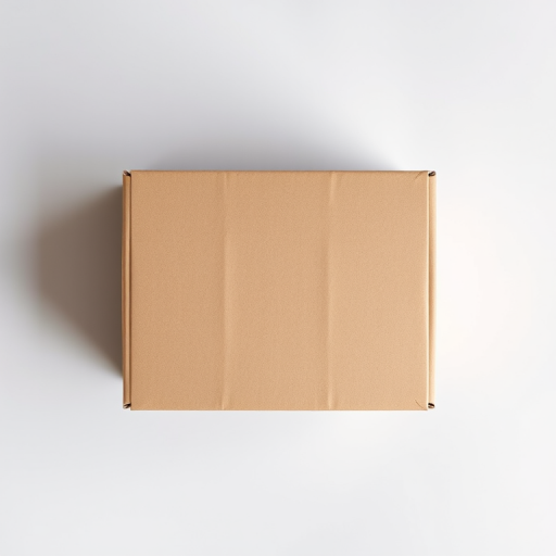 Create a high-resolution image of a cardboard box with a plain brown exterior, captured from a top-down view, using a DSLR camera with an aperture of f/5.6, ISO 100, and a shutter speed of 1/125s, utilizing a soft natural light setting for optimal clarity and detail.