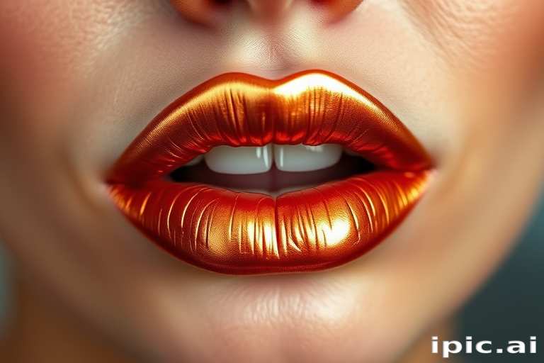 Metallic copper lips with a foiled finish, named "Penny Lane," boast a unique metallic sheen and a creamy, comfortable formula