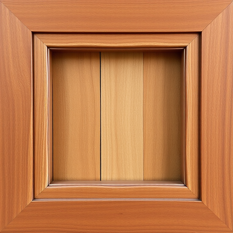 Create a seamless wooden frame with a rich brown color, featuring a smooth texture and fine grain details, captured in high resolution using a DSLR camera with a 50mm lens, at f/2.8 aperture, 1/125s shutter speed, and ISO 100 in natural daylight for balanced lighting and enhanced depth.
