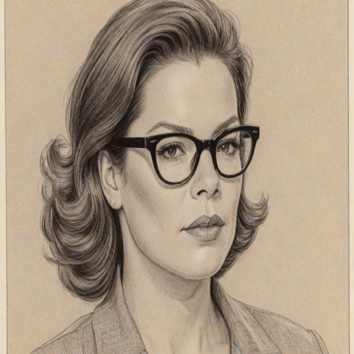 Graceful Marcia Gay Harden, pencil sketch, portrait of Graceful woman 1951s in glasses, hair style beatnik, outline, clear lines, fine lines, 8k