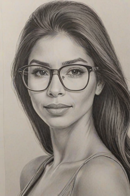 Sublime Roselyn Sanchez, pencil sketch, portrait of Resplendent woman 1977s in glasses, hair style beatnik, outline, clear lines, fine lines, 8k