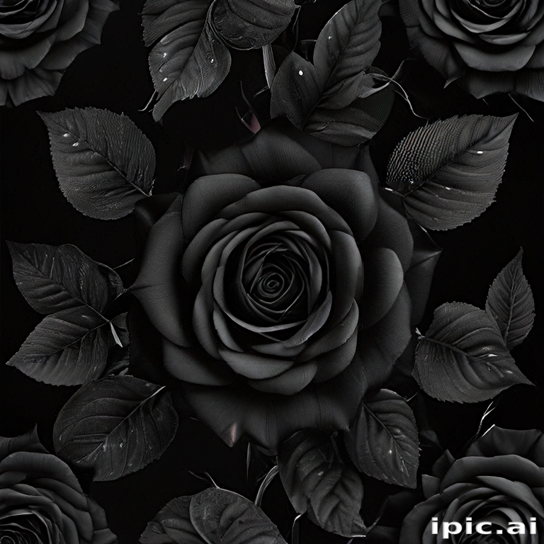 Elegant Black Roses on a Dark Background with Lush Green Leaves
