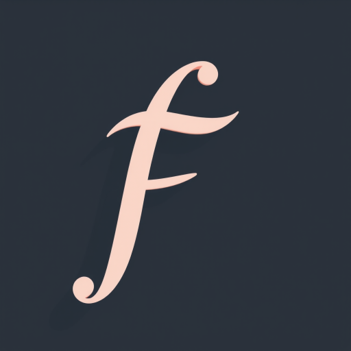 Create a high-resolution image of a stylized letter "f" with a smooth, elegant design, using a DSLR camera at f/2.8 aperture, 50mm lens, ISO 100, and soft natural lighting.