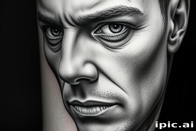 Realistic grayscale portrait tattoo showcasing hyper-detailed facial features, utilizing various shading techniques to create depth and dimension, capturing the subject's essence with lifelike precision