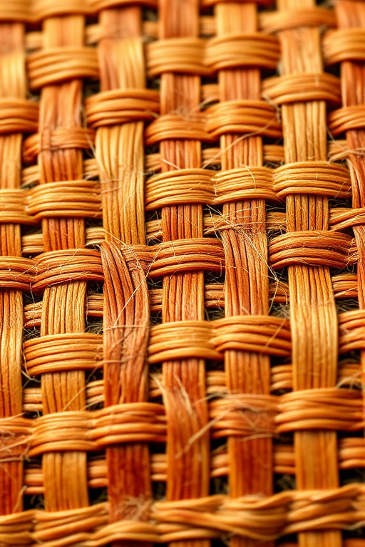 high-resolution texture of woven pattern with a gradient of warm colors like gold, orange, and brown, macro shot, aperture f/8, ISO 100, 50mm lens, natural lighting, focus on intricate details of the weave