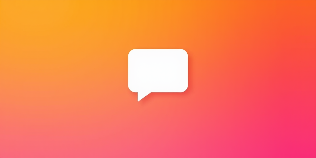 Create a minimalist design featuring a white speech bubble icon on a vibrant gradient background transitioning from deep orange to soft pink, captured using a DSLR camera with a 50mm lens at f/1.8, ISO 100, and a shallow depth of field to enhance the vivid colors.