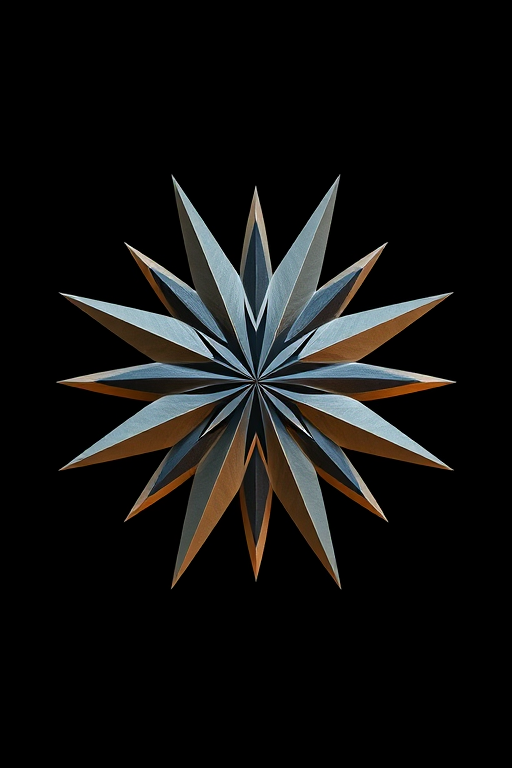 Create a high-resolution image of a geometric starburst design with sharp edges and a contrasting background, captured using a DSLR camera with a 50mm lens at f/2.8, ISO 100, and a shallow depth of field to enhance clarity and focus on the design.