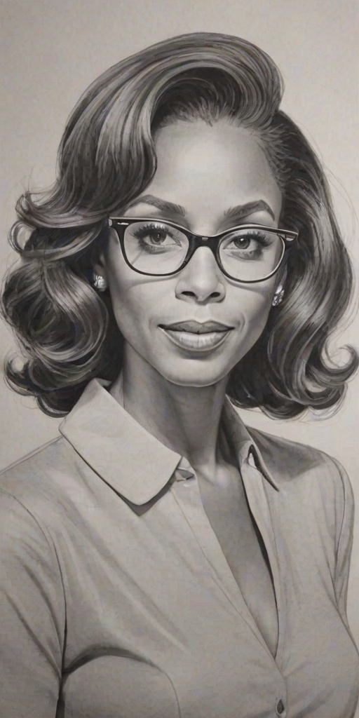 Sublime Holly Robinson Peete, pencil sketch, portrait of Sublime woman 1950s in glasses, hair style beatnik, outline, clear lines, fine lines, 8k