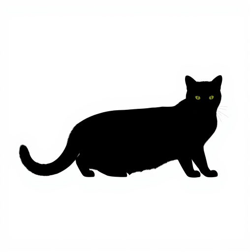 Generate a high-resolution image of a minimalist black cat silhouette on a white background with 50mm lens, f/1.8 aperture, 1/200 sec shutter speed, ISO 100, shot from a straight-on view using a DSLR camera.