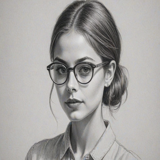Stunning Willa Holland, pencil sketch, portrait of Beauteous woman 1957s in glasses, hair style beatnik, outline, clear lines, fine lines, 8k