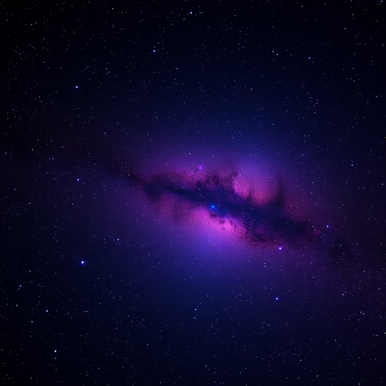 Generate a high-resolution image of a cosmic scene with a dark starry sky filled with vivid purple nebulae and twinkling stars, taken with a DSLR camera at f/2.8 aperture, ISO 800, 30 seconds exposure, wide-angle lens, and a long exposure shooting style.