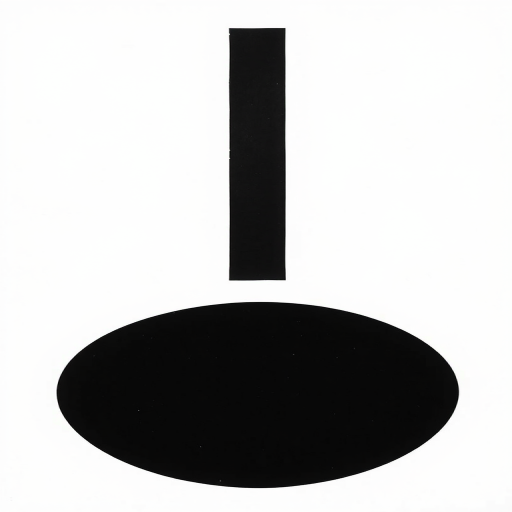 Create a high-resolution image of a minimalist black and white abstract design featuring a vertical rectangle atop an oval shape, shot with a Canon EOS R5 using a 50mm f/1.2 lens at f/8, ISO 100, with soft diffused lighting and a shallow depth of field for a clean, modern aesthetic.