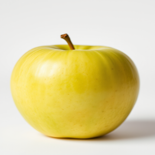 high-resolution image of a fresh green apple on a white background, 50mm lens, f/2.8 aperture, 1/100 sec shutter speed, ISO 100, soft natural lighting, macro photography style, DSLR camera