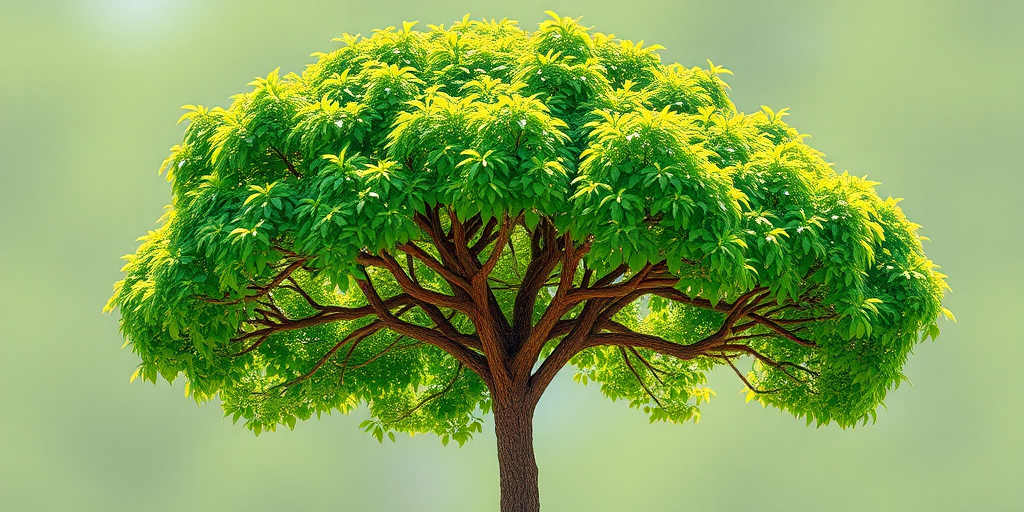 Create a high-resolution image of a stylized tree with vibrant green foliage and a brown trunk, taken with a DSLR camera at f/8 aperture, 50mm lens, ISO 100, 1/200 sec shutter speed, in bright daylight for enhanced clarity and detail.