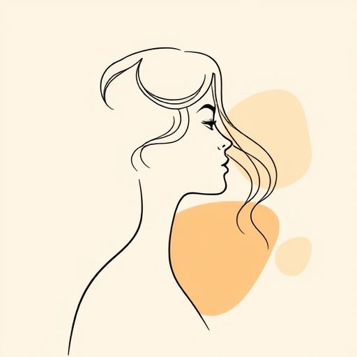 Create a minimalist line art illustration of a profile of a woman with abstract shapes in earthy tones, using soft pastel colors for the background, captured with a 50mm lens, f/1.8 aperture, ISO 100, natural light, using a DSLR camera.