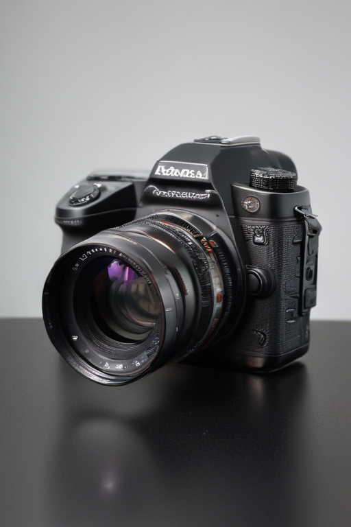Close-Up of a Professional DSLR Camera on a Stylish Black Surface