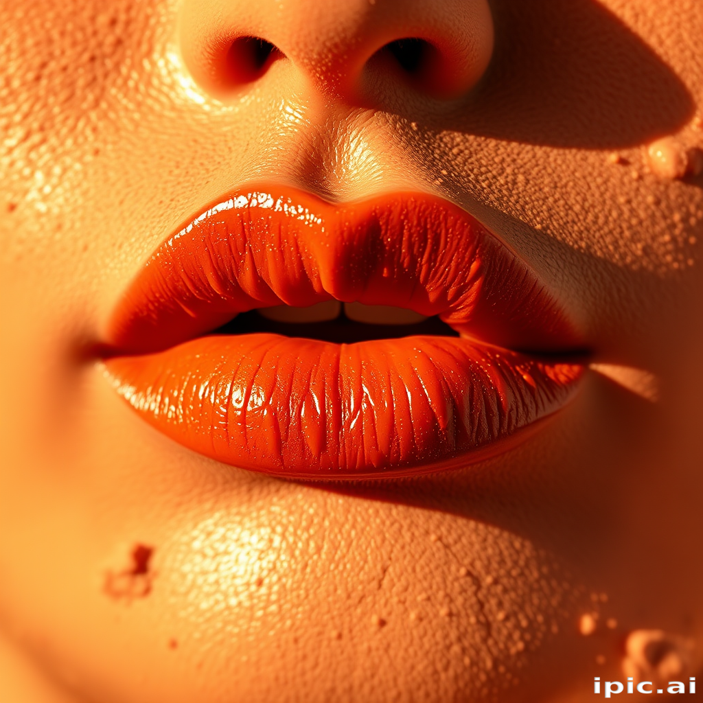 Earthy terracotta lips with a suede-like finish, warm and inviting, embodying the essence of sun-kissed desert landscapes