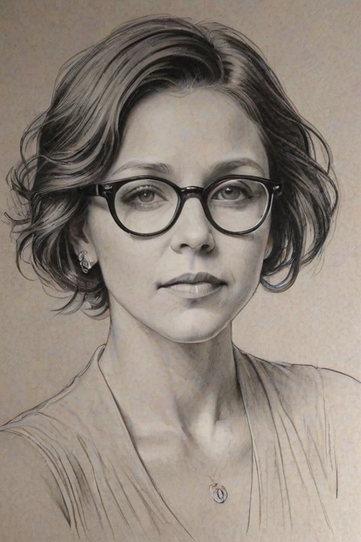 Appealing Maggie Gyllenhaal, pencil sketch, portrait of Ravishing woman 1922s in glasses, hair style beatnik, outline, clear lines, fine lines, 8k