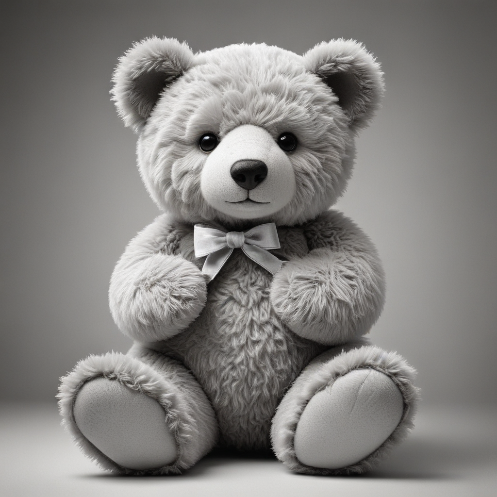 A Soft and Adorable Gray Teddy Bear with a Cute Bow Tie