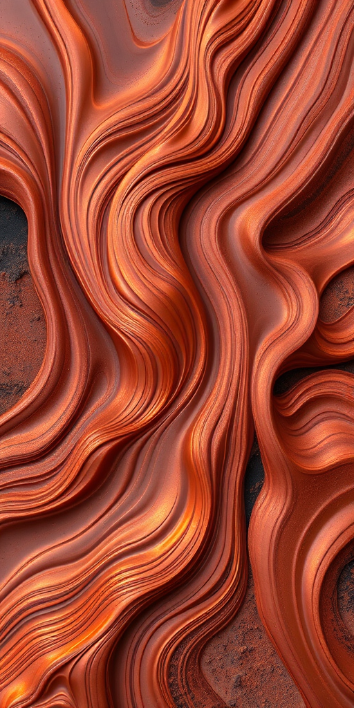 Molten Copper River flows with rich, warm tones of burnished copper and bronze in long, cascading curls that seem to shimmer and shift in the light