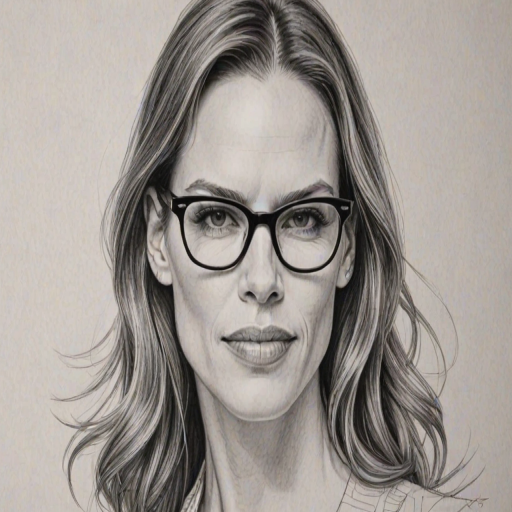Dazzling Hilary Swank, pencil sketch, portrait of Attractive woman 1934s in glasses, hair style beatnik, outline, clear lines, fine lines, 8k