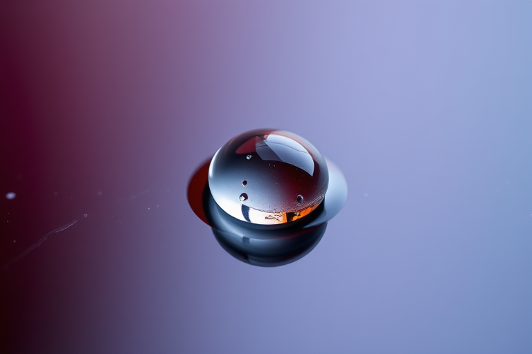 A macro shot of a single water droplet on a surface, showcasing vivid reflections and intricate details, with a shallow depth of field, f/2.8 aperture, 100mm macro lens, ISO 100, natural soft lighting, captured with a DSLR camera.