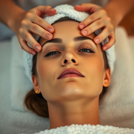 portrait of a woman receiving a facial massage in a spa setting, soft lighting, close-up, 50mm lens, f/1.8 aperture, ISO 100, shallow depth of field, Canon DSLR camera