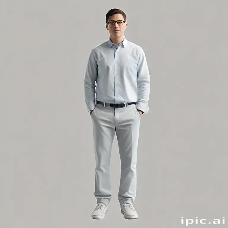 A Young Man in Casual Business Attire Standing Against a Neutral ...