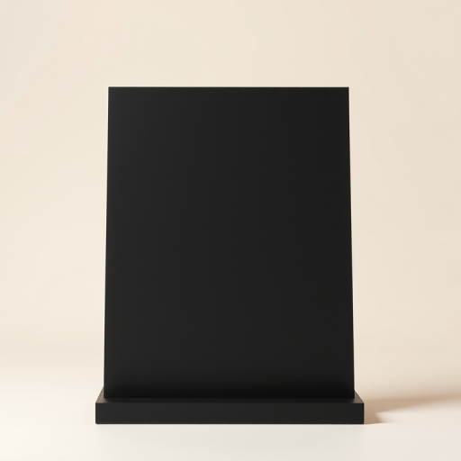 Generate a high-resolution image of a blank vertical display stand on a neutral background, with soft lighting, using a DSLR camera at f/4 aperture, 50mm lens, ISO 100, and a view from a slightly above angle for depth.