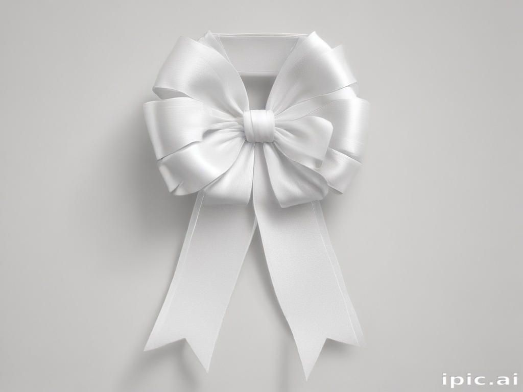 Elegant White Satin Bow with Long Tails Against a Simple Background