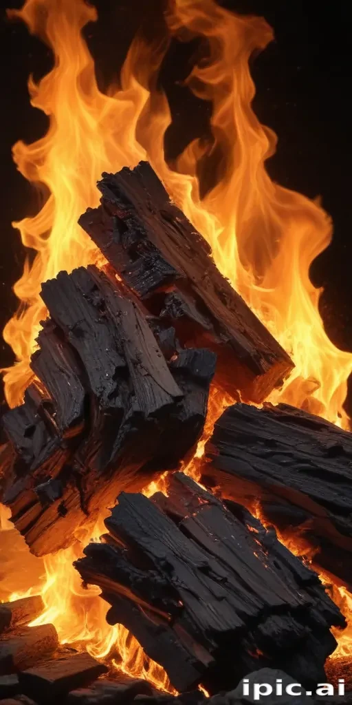 Majestic Flames Dancing Above Charred Wood in a Fiery Display