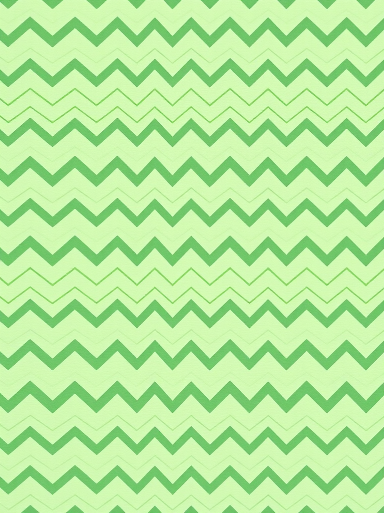 Create a seamless pattern featuring random zigzag lines in varying shades of green on a light mint green background, captured with a Canon EOS R5 at f/8, ISO 100, 50mm lens, and a top-down view for a flat lay style.