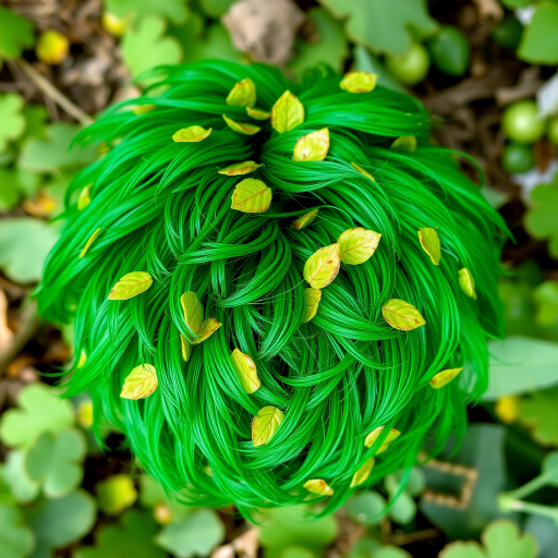 Enchanting Forest Fairy Pixie Crop showcasing a vibrant emerald green base with delicate golden leaf-like highlights artfully scattered throughout the short textured layers