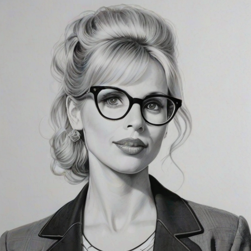 Dazzling Lucy Punch, pencil sketch, portrait of Appealing woman 1950s in glasses, hair style beatnik, outline, clear lines, fine lines, 8k