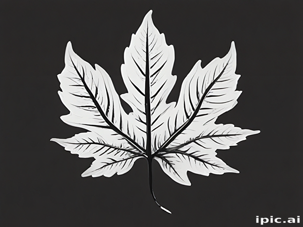 Intricate Black and White Illustration of a Large Leaf on Dark Background