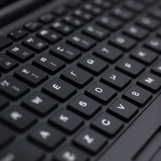 High-resolution image of a black computer keyboard, top view, with focus on individual keys, ISO 100, f/2.8 aperture, 1/60 shutter speed, DSLR camera with macro lens.