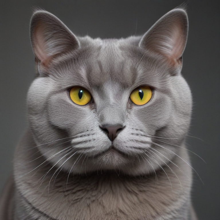 Majestic Gray Cat with Striking Yellow Eyes Posing for the Camera