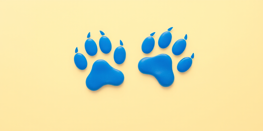 Create a high-resolution image of two blue paw prints on a transparent background, camera settings set to f/2.8, ISO 100, shutter speed 1/250 sec, taken from a top-down view with a macro lens on a DSLR camera, ensuring vibrant colors and sharp details.