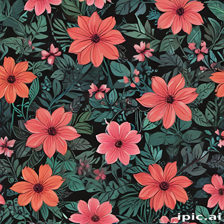 Vibrant Floral Pattern Featuring Colorful Flowers Against a Dark ...