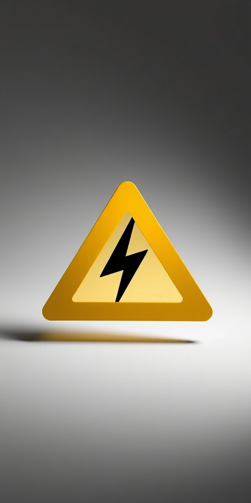 Create an image of a yellow triangle with a black lightning bolt symbol inside, using a DSLR camera with a 50mm lens, aperture set to f/2.8, ISO 100, in a studio setting with softbox lighting for enhanced image quality.