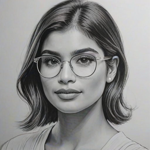 Graceful Diane Guerrero, pencil sketch, portrait of Magnificent woman 1924s in glasses, hair style beatnik, outline, clear lines, fine lines, 8k