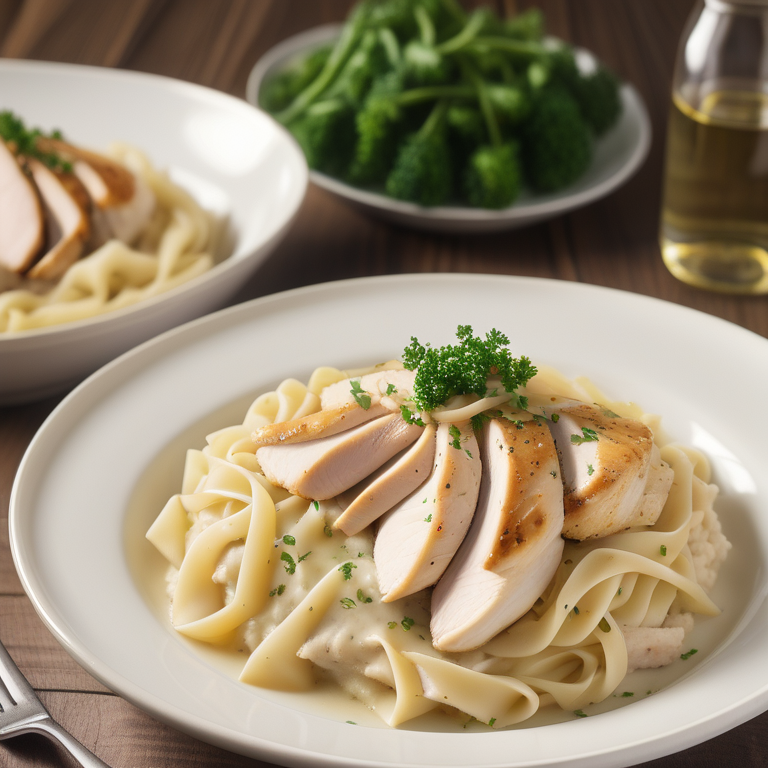 chicken noodles over mashed potatoes