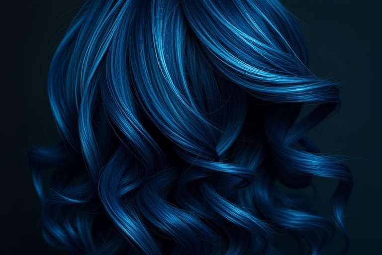 Midnight blue hair styled in voluminous, mermaid-inspired waves embodies the mysterious "Starry Night" look, featuring subtle silver and iridescent highlights that shimmer like distant galaxies, creating a captivating and otherworldly appearance reminiscent of the night sky