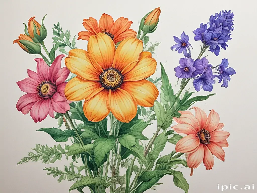 drawings of flowers in color