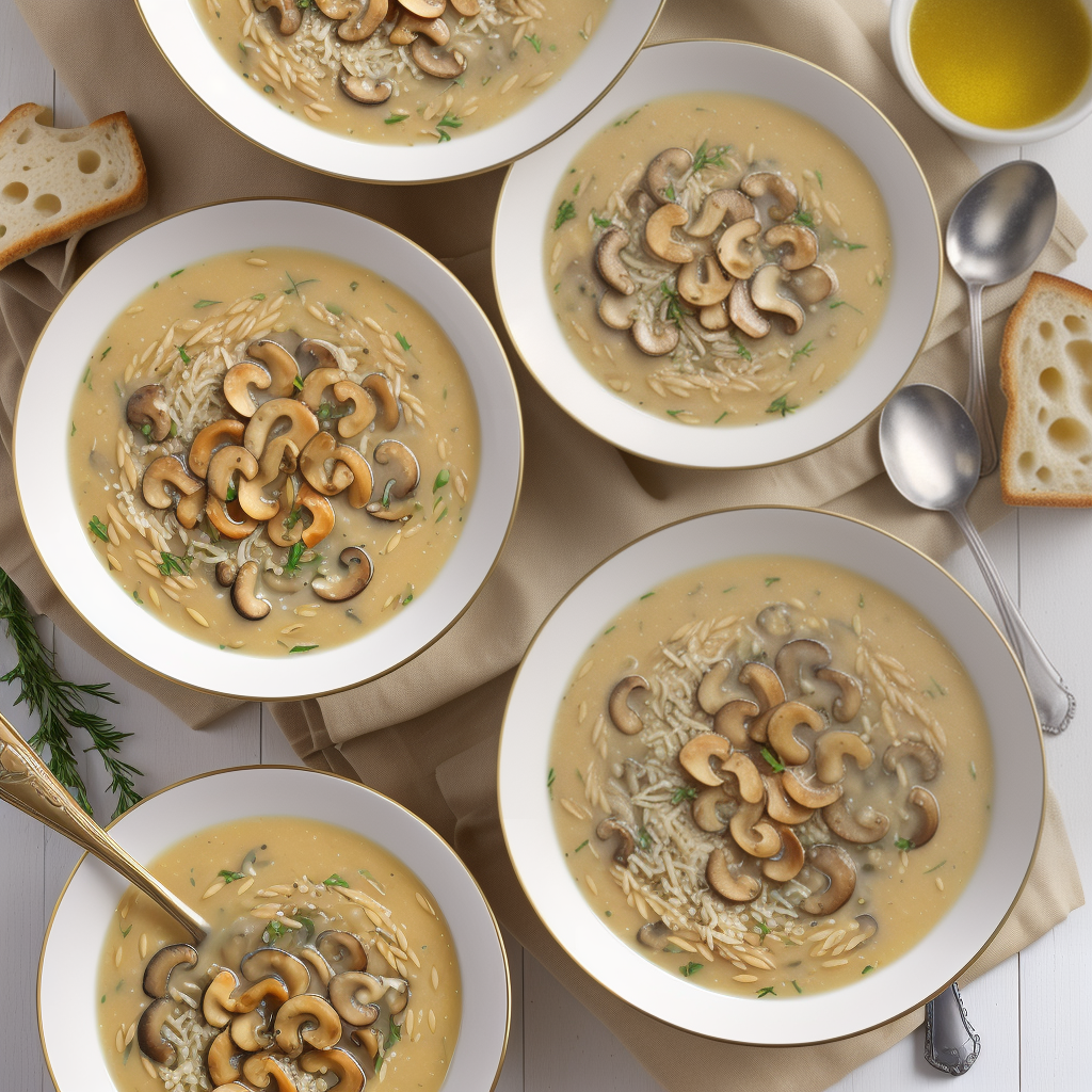 golden mushroom soup with buttered orzo