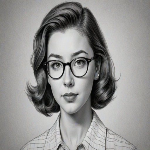 Dazzling Katelyn Nacon, pencil sketch, portrait of Alluring woman 1950s in glasses, hair style beatnik, outline, clear lines, fine lines, 8k