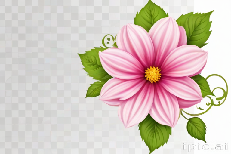 A Beautiful Pink Flower with Green Leaves and Intricate Swirls Design