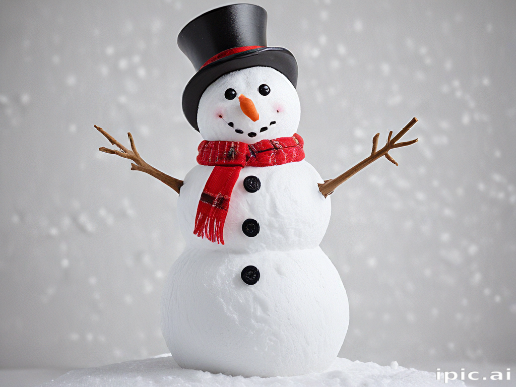Cheerful Snowman Wearing a Top Hat and Red Scarf in Winter Wonderland