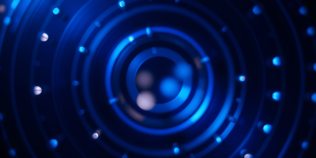 Create a high-resolution abstract background of concentric blue circles with glowing elements and a dark gradient backdrop, captured with a DSLR camera at f/5.6, ISO 100, 1/60s, using a wide-angle lens and a macro perspective for enhanced detail.
